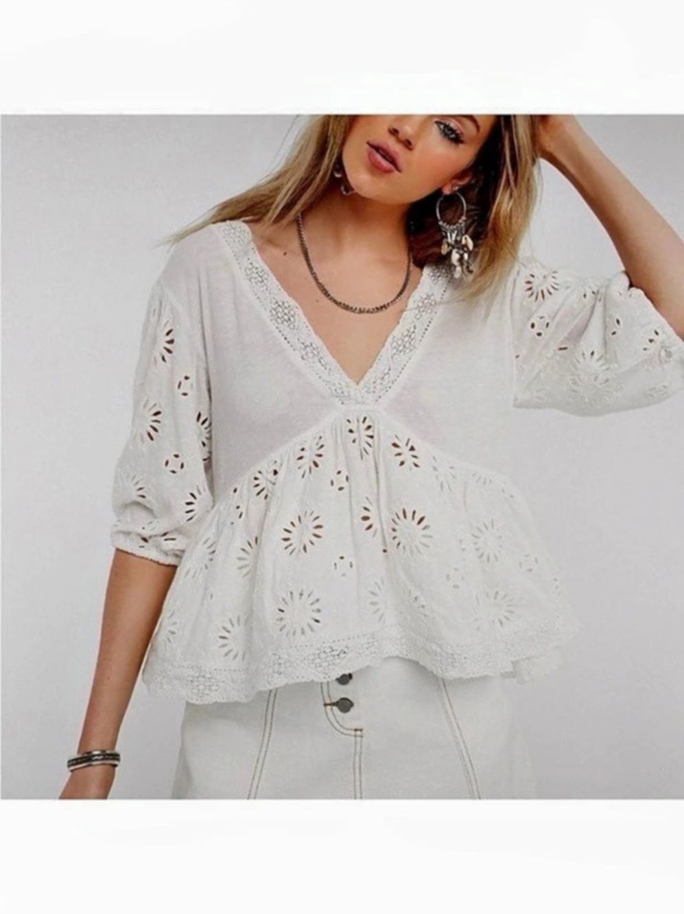 Free People - Sweeter Side -  Eyelet Blouse in White Size Small